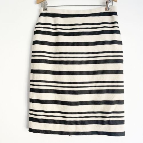 J. Crew Cream Black Double Striped Woven Pencil Skirt - Picture 7 of 9